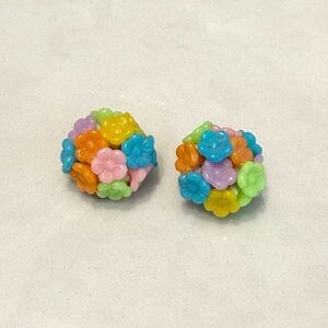 Vintage 1960s Colourful Floral Plastic Clip On Earrings